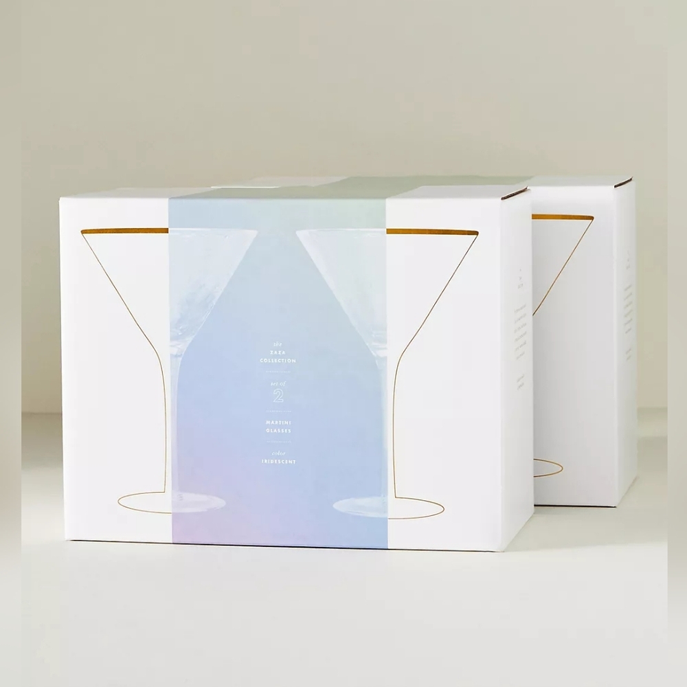 Anthropologie Zaza Lustered 24k Gold Accent Martini Glasses Set Of 2 New In Box - Picture 3 of 3